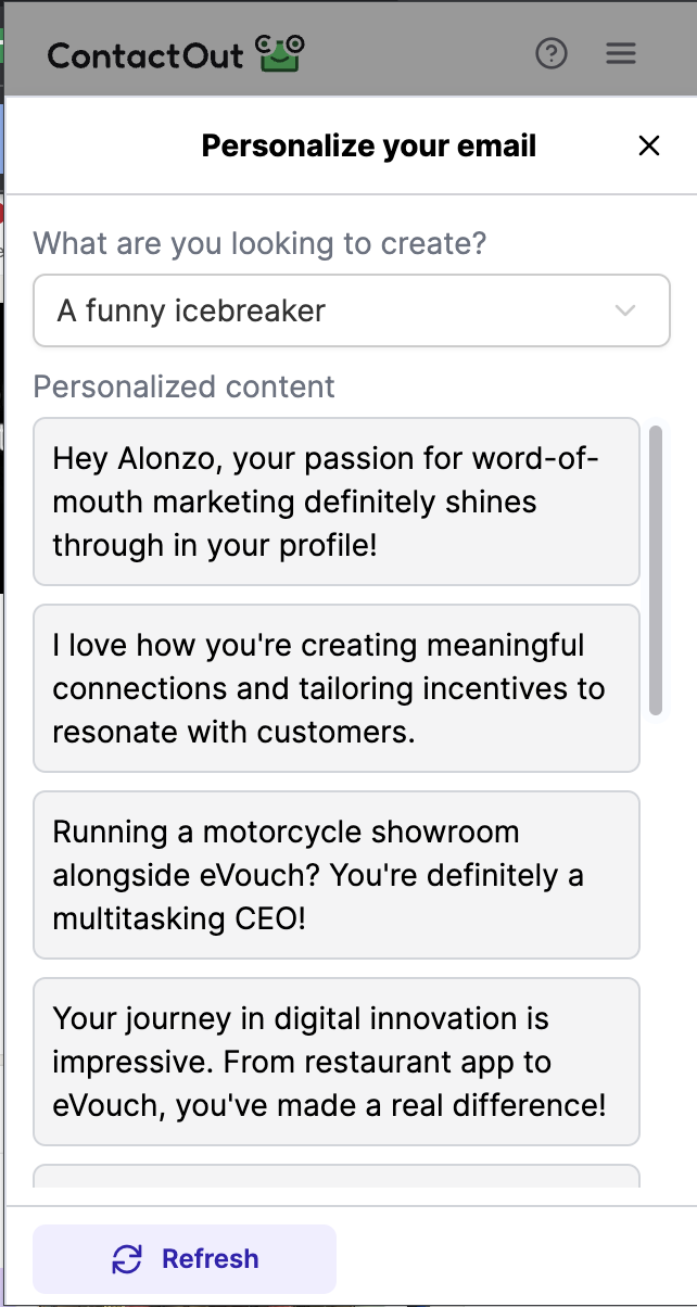 Personalizing email using ContactOut.